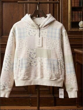 Dry goods, thread, and supply, hooded patchwork, sweatshirt size small NWT